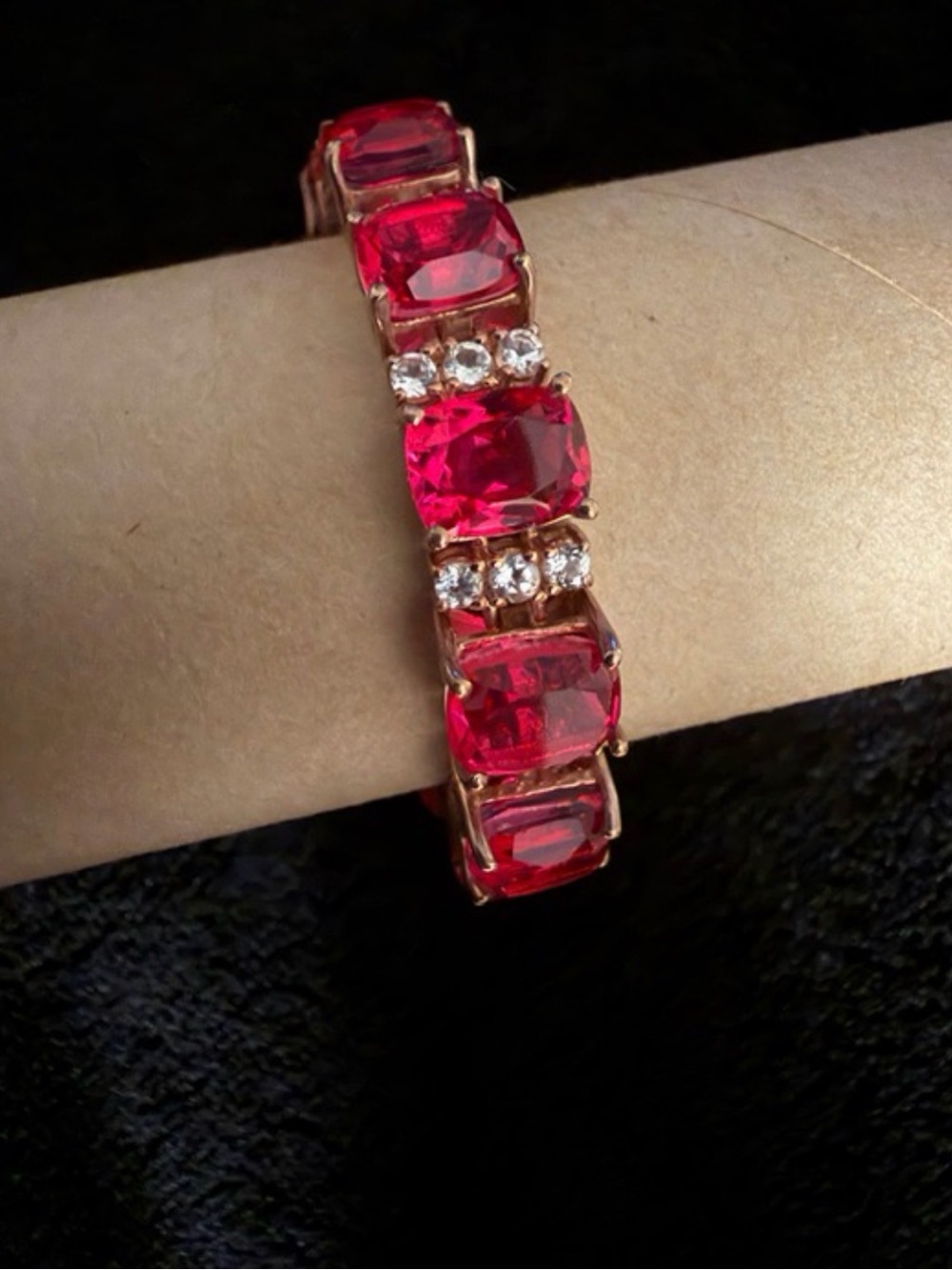 Pink and Clear Rectangle Tennis Bracelet